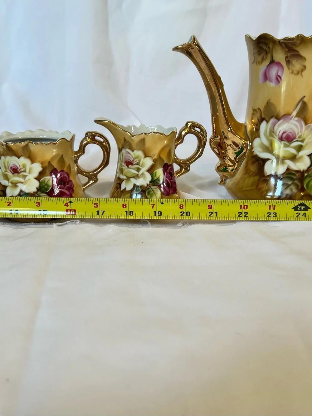 Lefton Gold Floral Porcelain Creamer and Sugar Set
